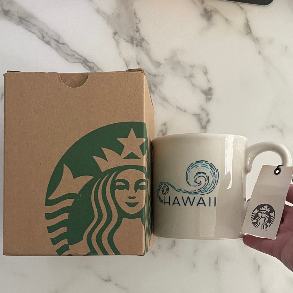 BNWT Starbucks 2013 Hawaii Mug with Teal (green/blue) Wave design 14oz